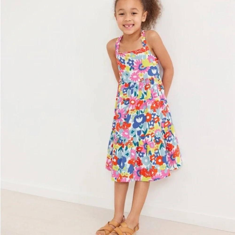 Hannah Andersson Colorful Floral Twirl Textured Muslin Cotton Summer Dress S8